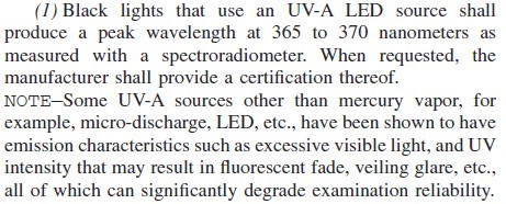 LED探傷黑光燈的標準